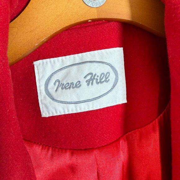 Vintage Irene Hill 100% Wool Red Coat Long Military Style Double Breasted M - Picture 8 of 8